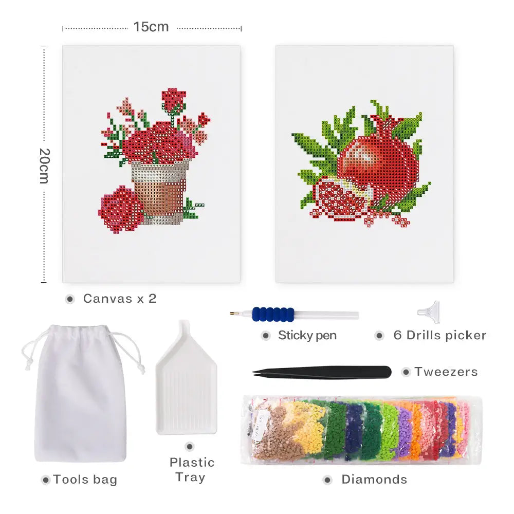 Set of 2 Flower and Fruit - Mini Diamond Painting Kits - Mini Painting