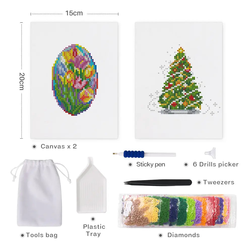 Set of 2 Flower and Tree - Mini Diamond Painting Kits - Mini Painting