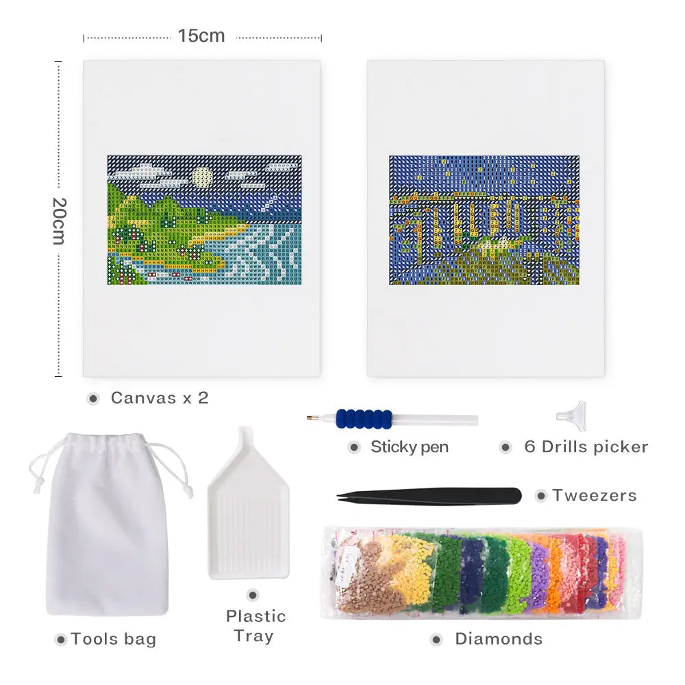Set of 2 Night Painting - Mini Diamond Painting Kits - Mini Painting