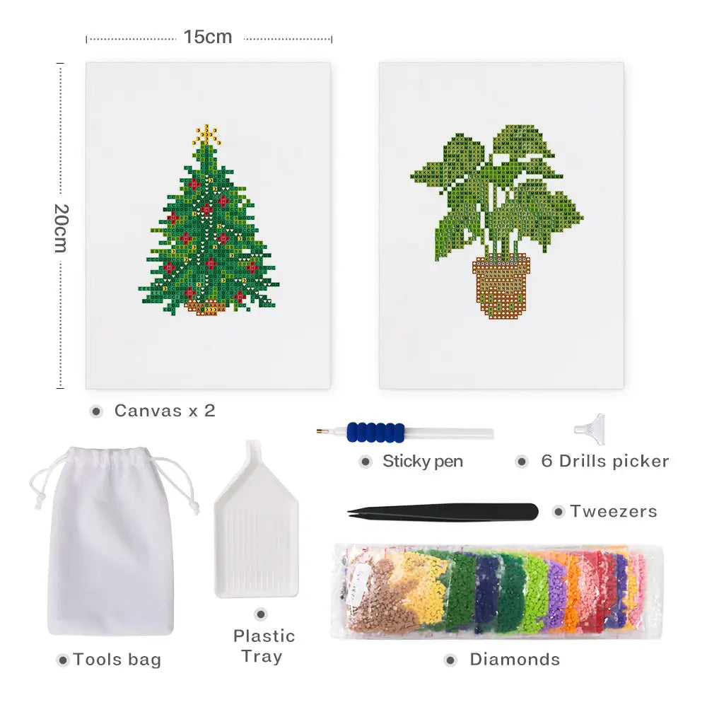 Set of 2 Plant and Tree - Mini Diamond Painting Kits - Mini Painting
