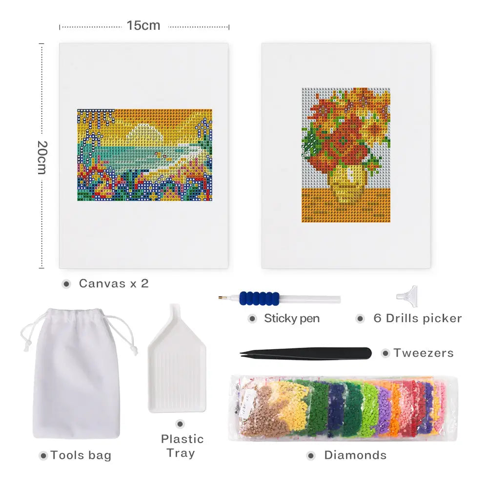 Set of 2 Sunset and Flower - Mini Diamond Painting Kits - Mini Painting