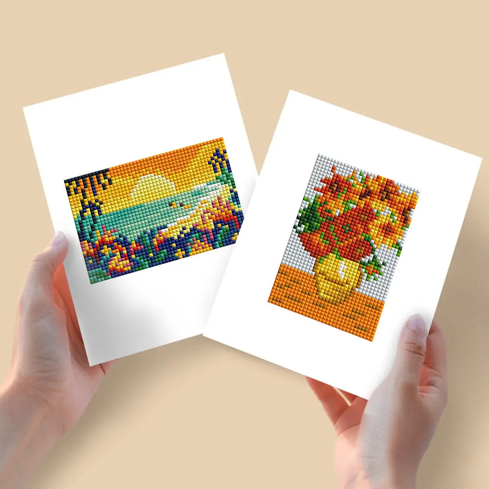 Set of 2 Sunset and Flower - Mini Diamond Painting Kits - Mini Painting