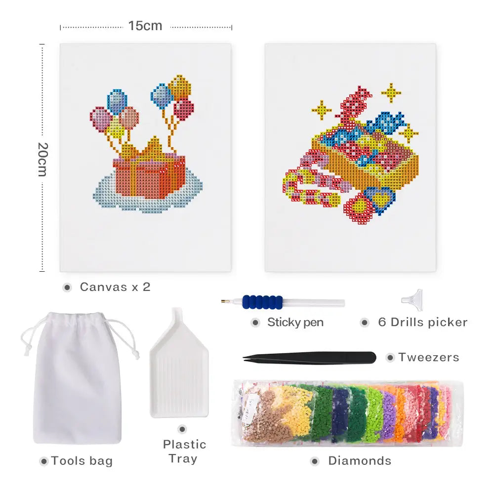 Set of 2 Toy and Balloons - Mini Diamond Painting Kits - Mini Painting
