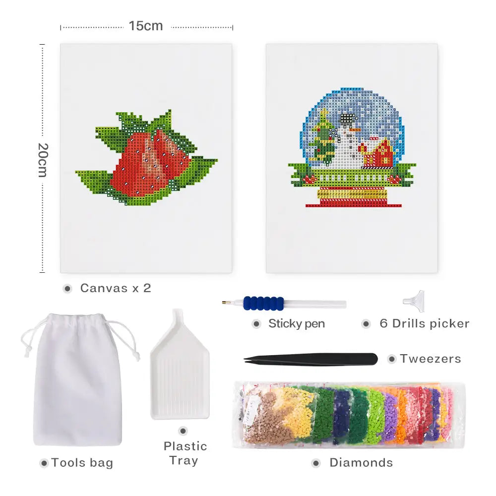 Set of 2 Watermelon and Snow Globe - Mini Diamond Painting Kits - Mini Painting