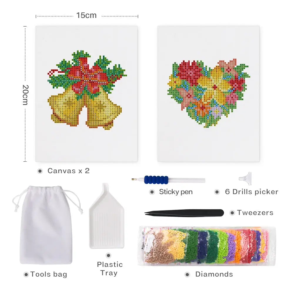 Set of 2 Wreath and Bell - Mini Diamond Painting Kits - Mini Painting