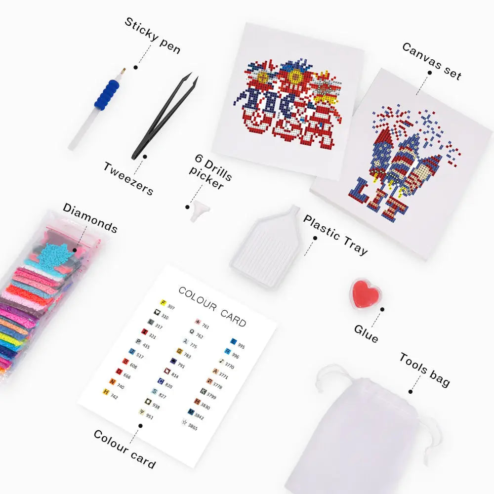 Set of 4 America - Mini Diamond Painting Kits - Mini Painting