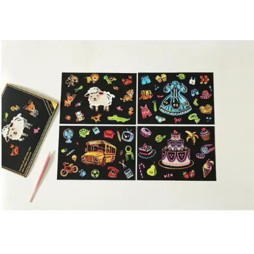 Set of 4 Assorted Scratch Postcards - Scratch Painting