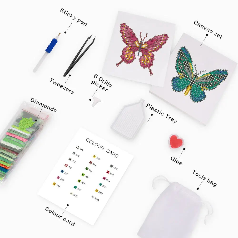 Set of 4 Butterflies - Mini Diamond Painting Kits - Mini Painting