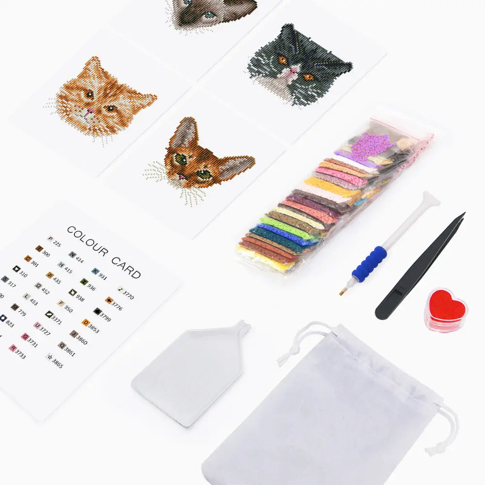 Set of 4 Cats - Mini Diamond Painting Kits - Mini Painting