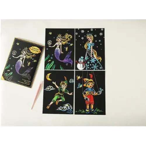 Set of 4 Fairytale Scratch Postcards - Scratch Painting