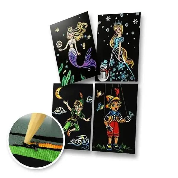 Set of 4 Fairytale Scratch Postcards - Scratch Painting