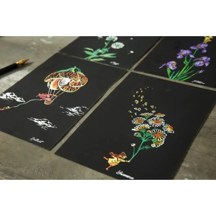Set of 4 Flower Scratch Postcards