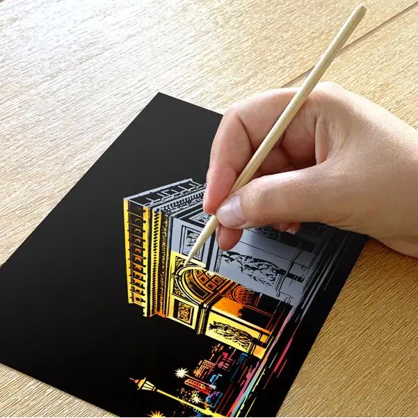Set of 4 Historical Landmarks Scratch Postcards - Scratch Painting