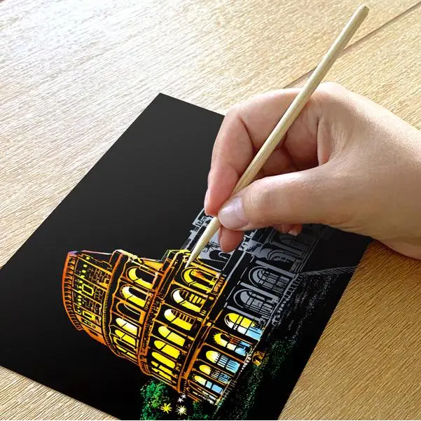 Set of 4 Historical Landmarks Scratch Postcards - Scratch Painting