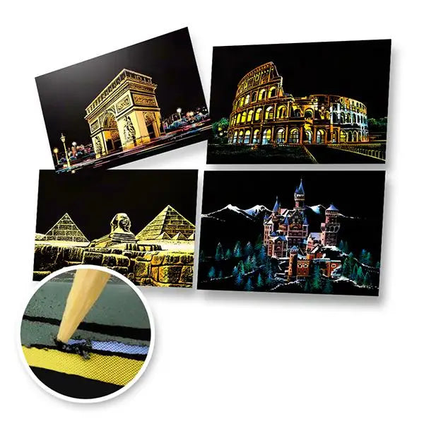 Set of 4 Historical Landmarks Scratch Postcards - Scratch Painting