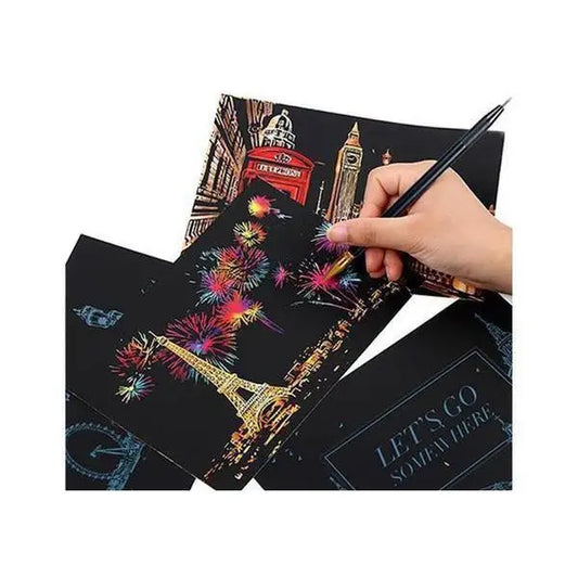 Set of 4 Iconic Cities Scratch Postcards - Scratch Painting