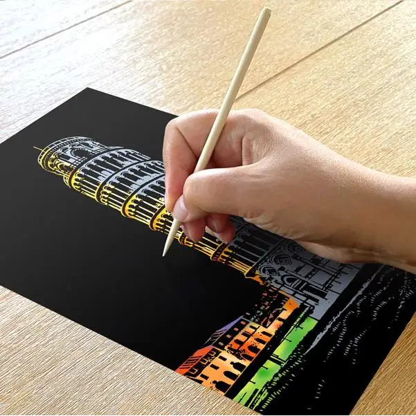 Set of 4 Iconic Views Scratch Postcards - Scratch Painting