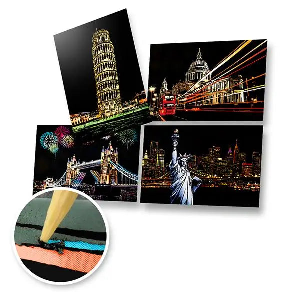 Set of 4 Iconic Views Scratch Postcards - Scratch Painting