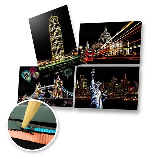 Set of 4 Iconic Views Scratch Postcards - Scratch Painting