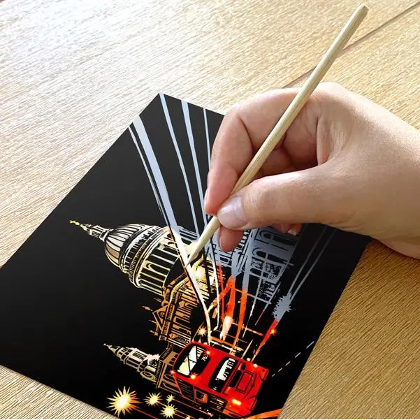 Set of 4 Iconic Views Scratch Postcards - Scratch Painting