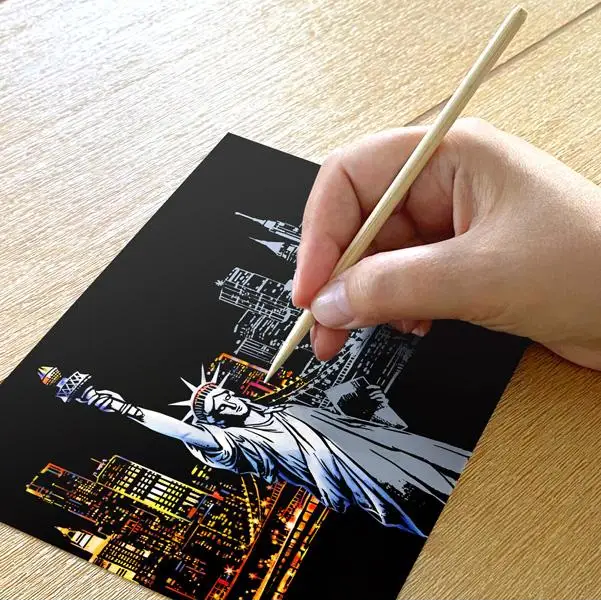 Set of 4 Iconic Views Scratch Postcards - Scratch Painting