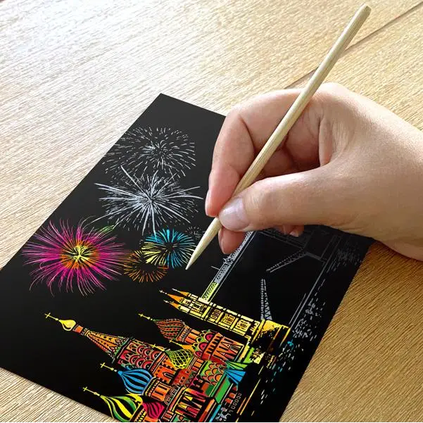 Set of 4 Landmarks of the World Scratch Postcards - Scratch Painting