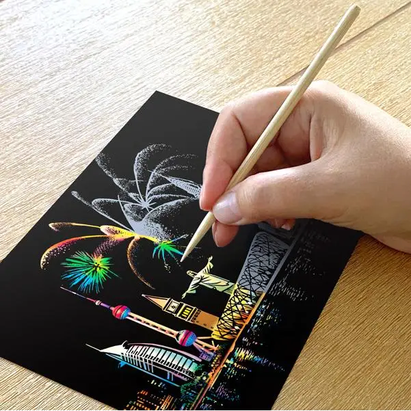 Set of 4 Landmarks of the World Scratch Postcards - Scratch Painting