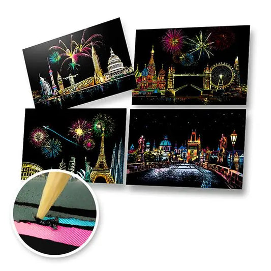 Set of 4 Landmarks of the World Scratch Postcards - Scratch Painting