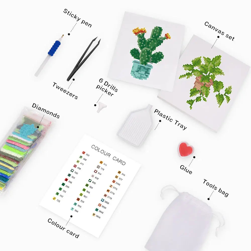 Set of 4 Plants - Mini Diamond Painting Kits - Mini Painting