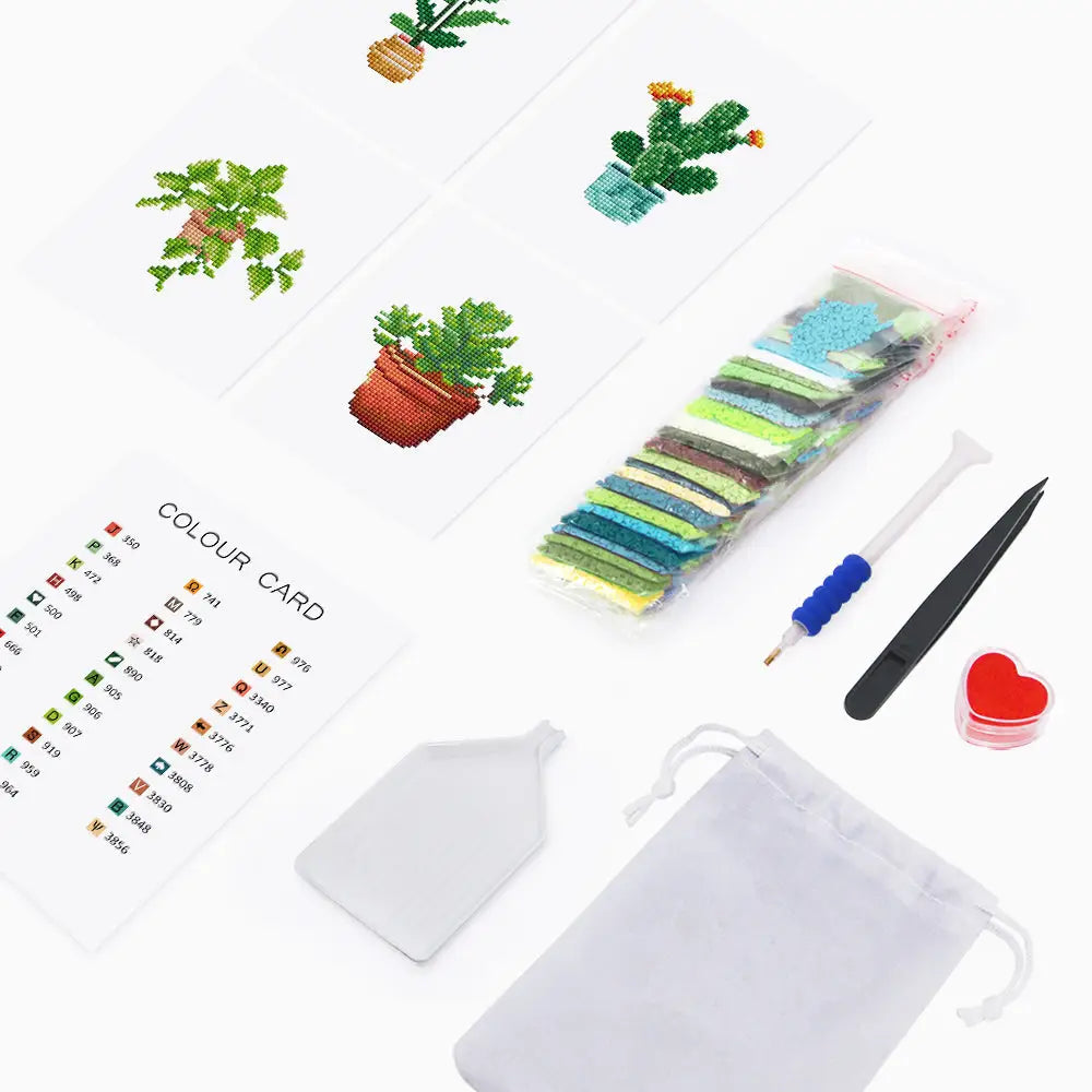 Set of 4 Plants - Mini Diamond Painting Kits - Mini Painting