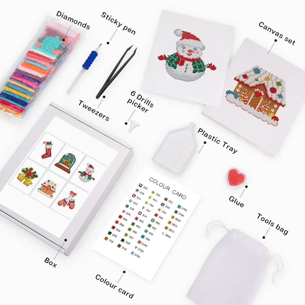 Set of 6 Christmas Items - Mini Diamond Painting Kits - Mini Painting