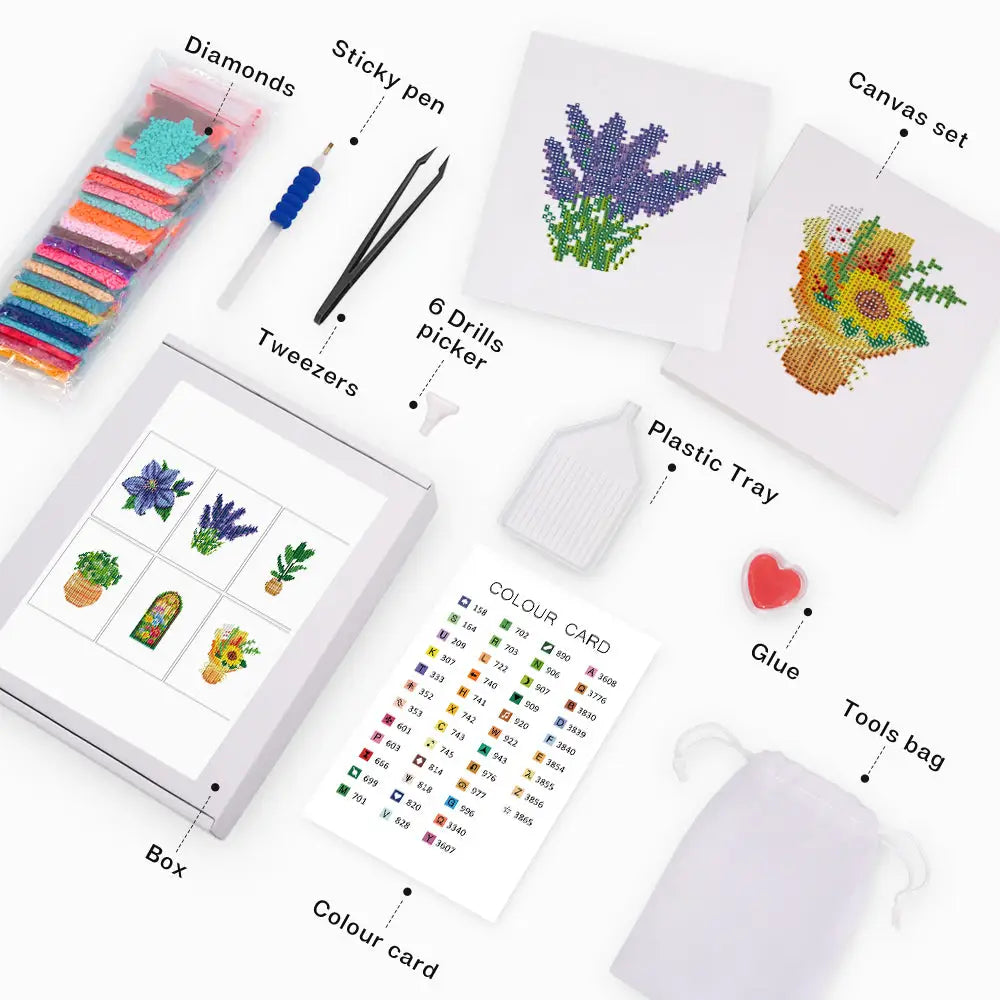 Set of 6 Plants - Mini Diamond Painting Kits - Mini Painting