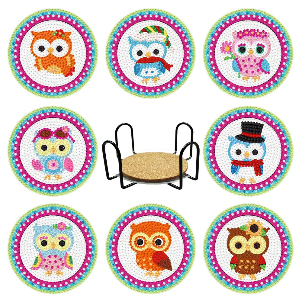 Set of 8 Owls - Diamond Painting Coaster - Coasters