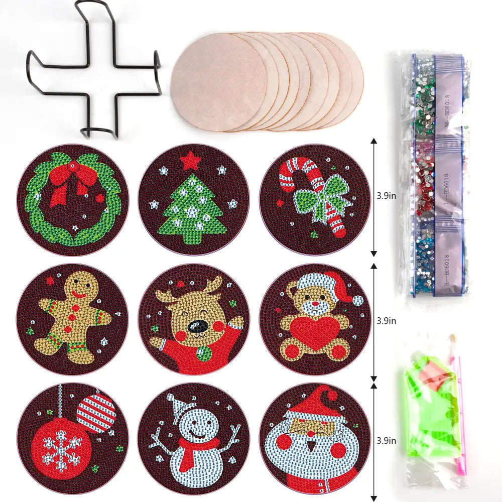 Set of 9 Brown Christmas - Diamond Painting Coaster - Coasters