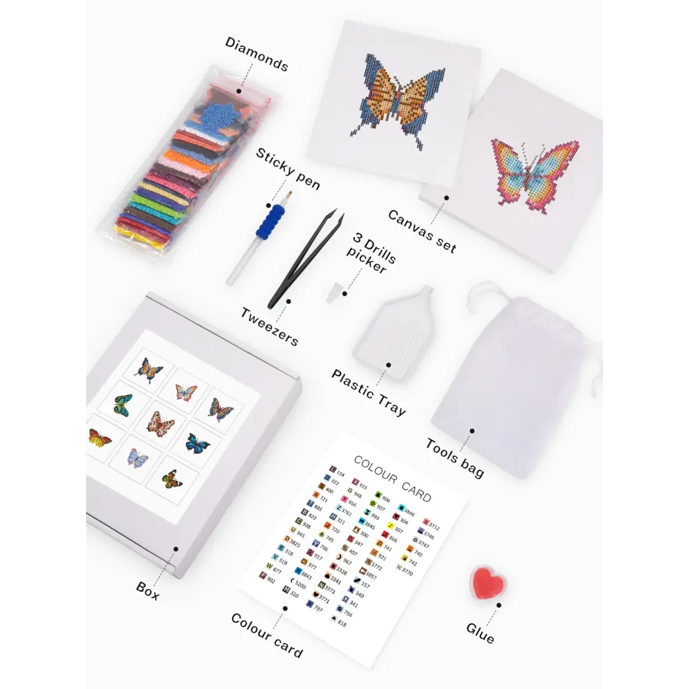 Set of 9 Butterflies - Mini Diamond Painting Kits - Mini Painting