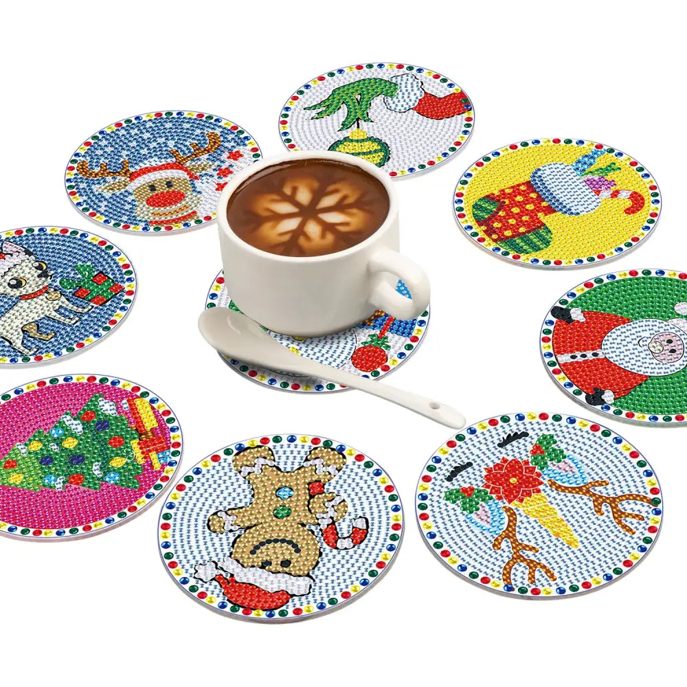 Set of 9 Christmas with Border - Diamond Painting Coaster - Coasters