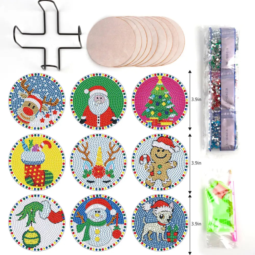 Set of 9 Christmas with Border - Diamond Painting Coaster - Coasters
