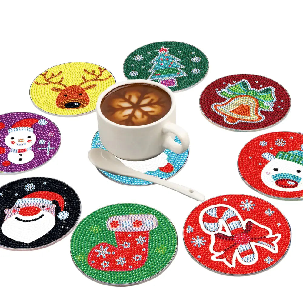 Set of 9 Cute Christmas - Diamond Painting Coaster - Coasters