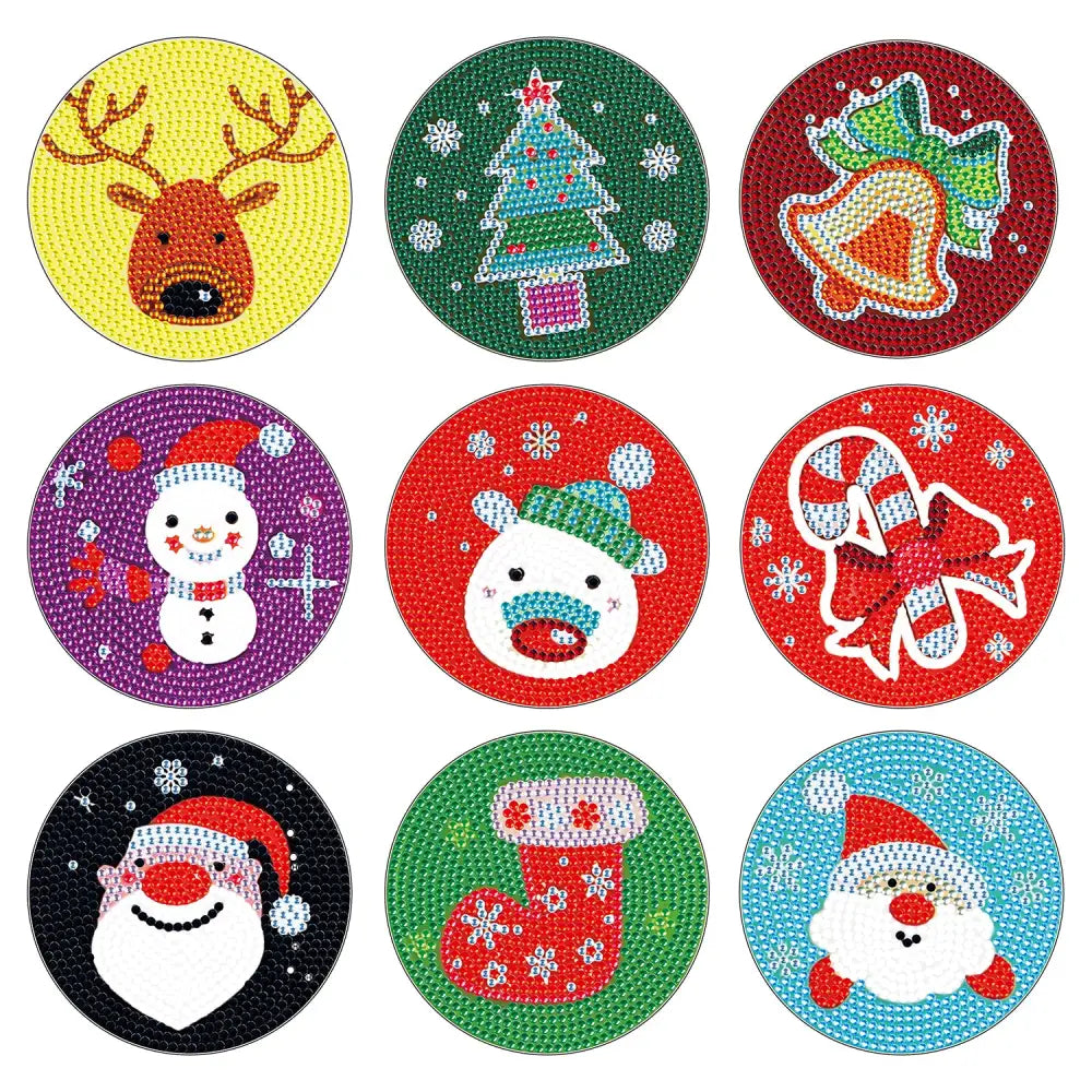 Set of 9 Cute Christmas - Diamond Painting Coaster - Coasters
