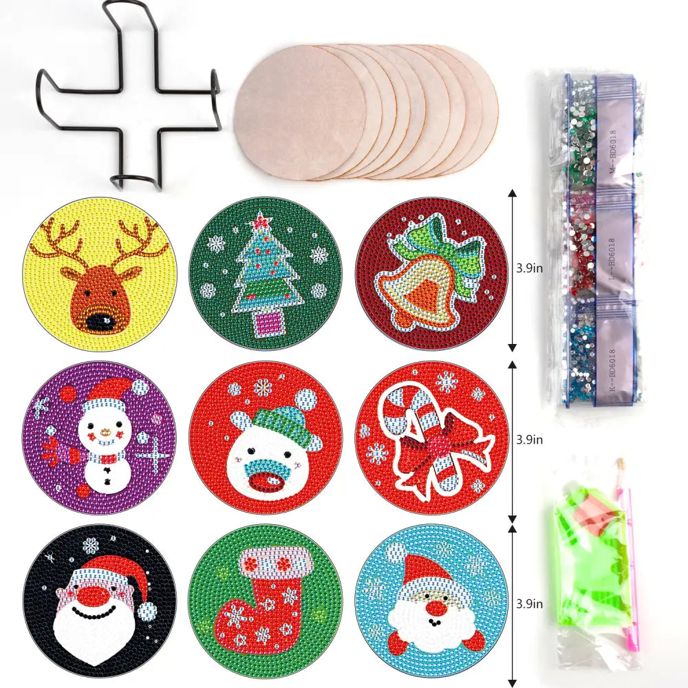 Set of 9 Cute Christmas - Diamond Painting Coaster - Coasters