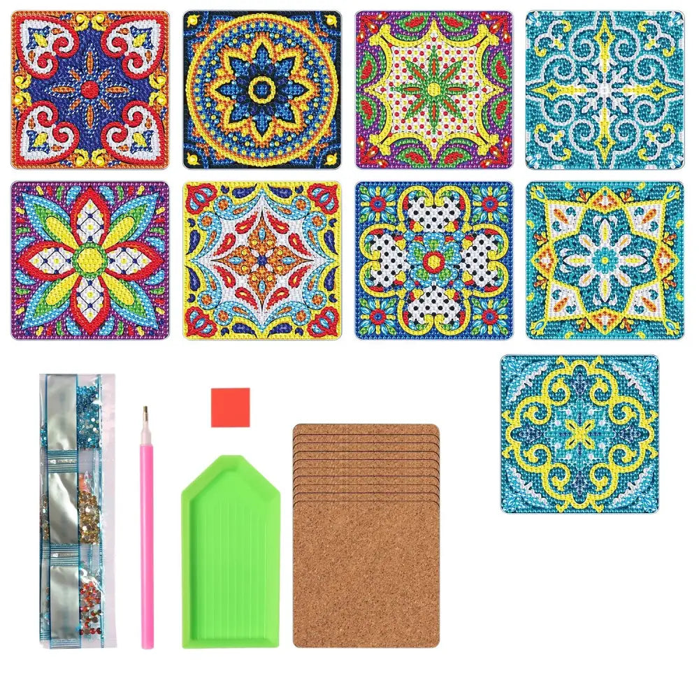 Set of 9 Square Mandala - Diamond Painting Coaster - Coasters