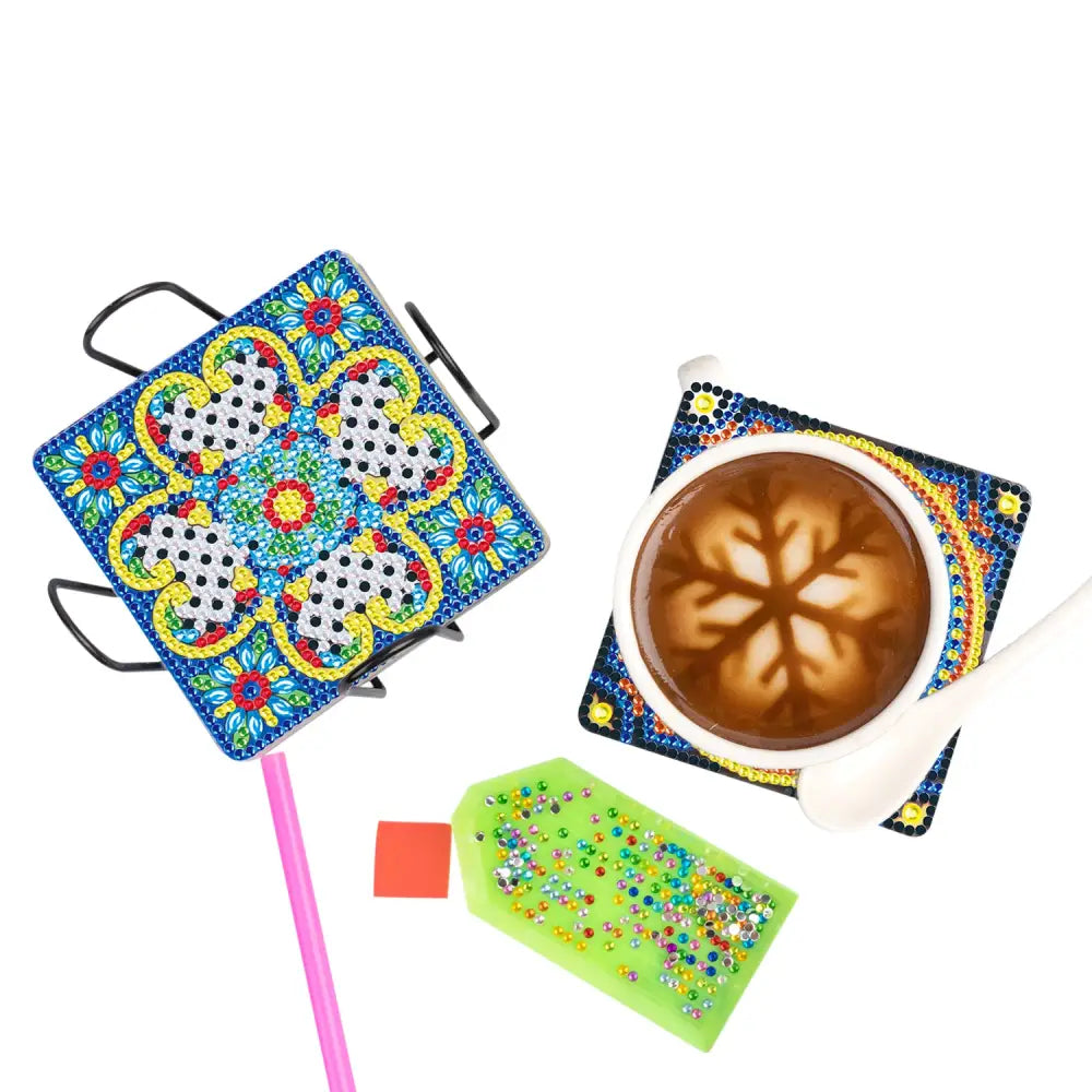 Set of 9 Square Mandala - Diamond Painting Coaster - Coasters