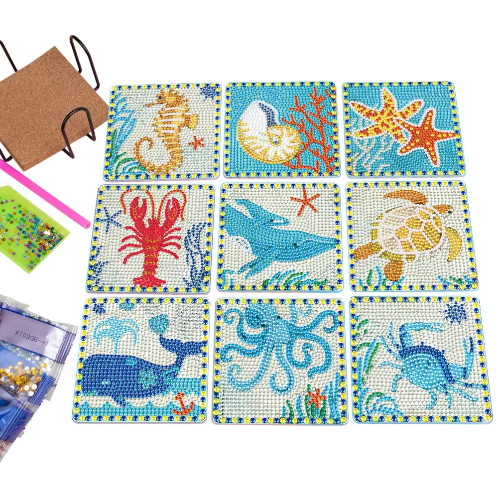 Set of 9 Underwater - Diamond Painting Coaster - Coasters