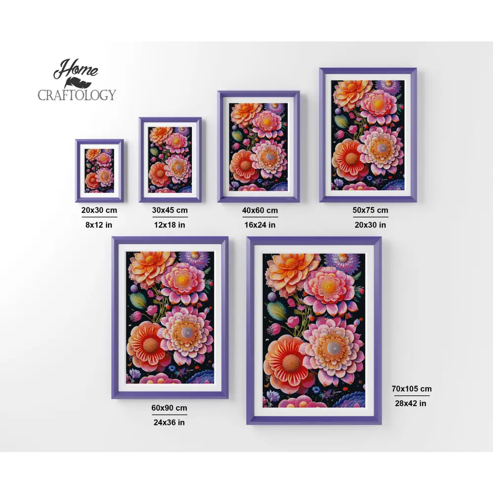 Shades of Pink and Orange Flowers - Premium Diamond Painting Kit - Diamond Painting Kit