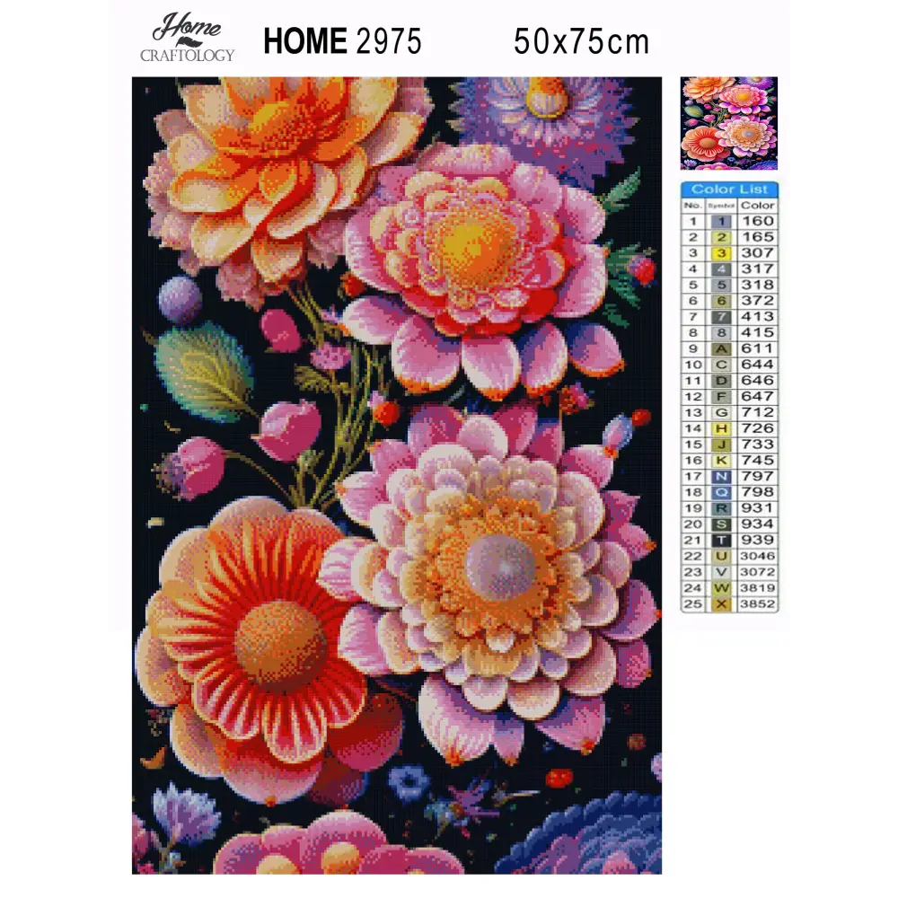 Shades of Pink and Orange Flowers - Premium Diamond Painting Kit - Diamond Painting Kit