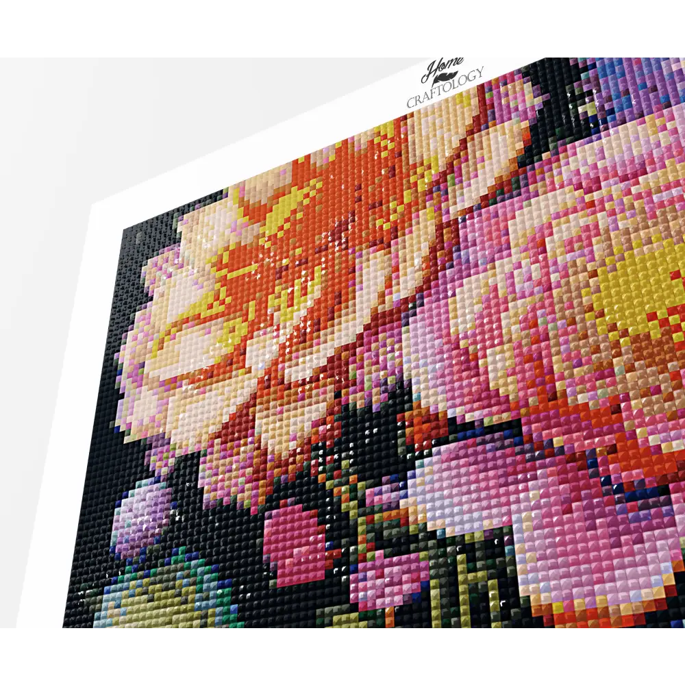 Shades of Pink and Orange Flowers - Premium Diamond Painting Kit - Diamond Painting Kit