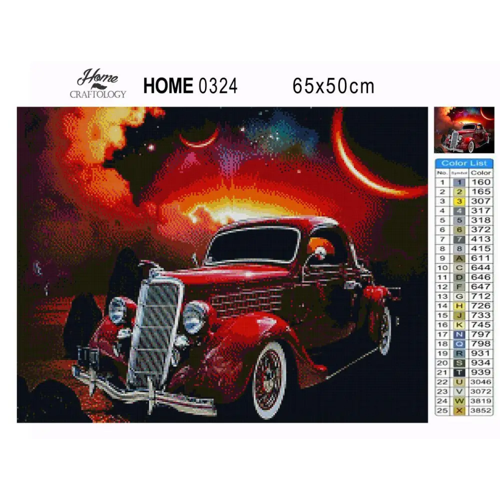 Shiny Red Vintage Car - Premium Diamond Painting Kit - Diamond Painting Kit