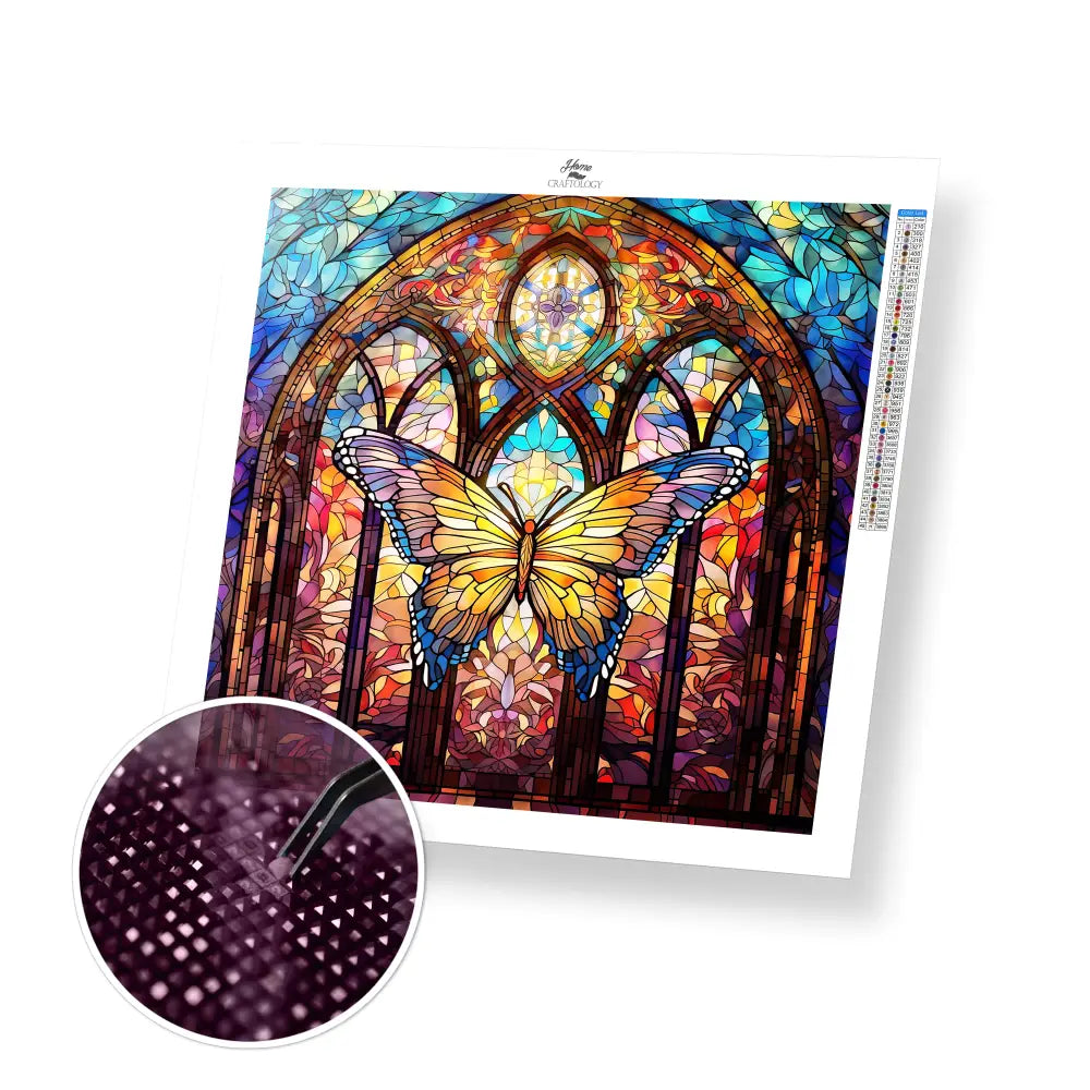 Stained Glass Butterfly - Exclusive Premium Diamond Painting Kit - 30x30cm / 12x12’’ / Square (Most Popular) - Diamond