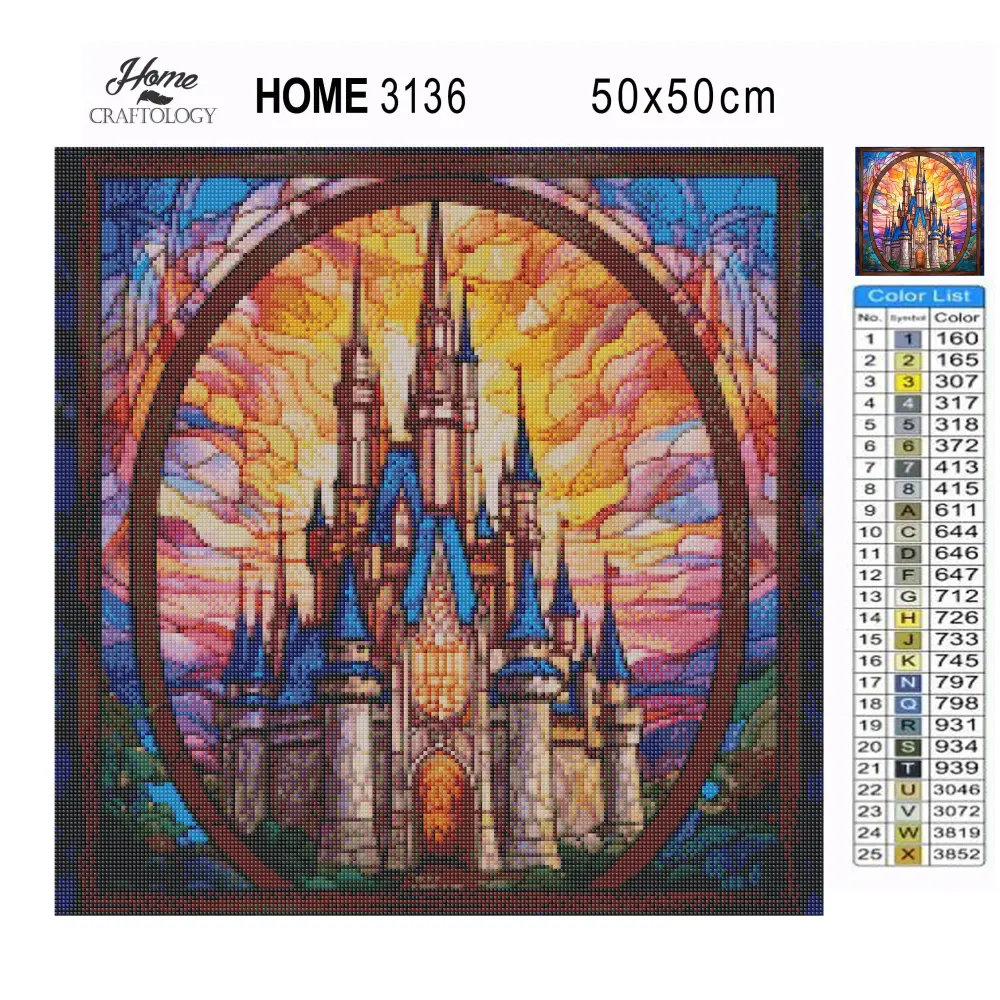 Stained Glass Castle Sunset - Exclusive Premium Diamond Painting Kit - Diamond Painting Kit