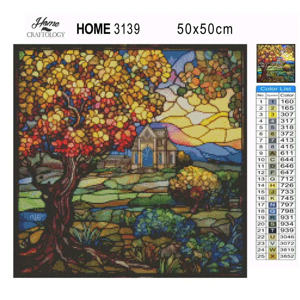 Stained Glass Church in Orchard - Exclusive Premium Diamond Painting Kit - Diamond Painting Kit